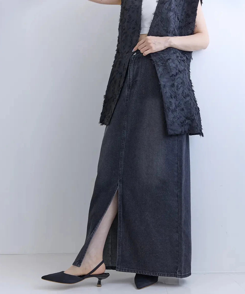 Slit Denim Skirt