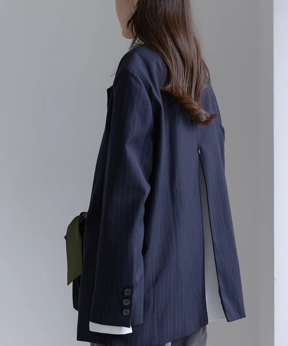 Collarless Striped Over Jacket