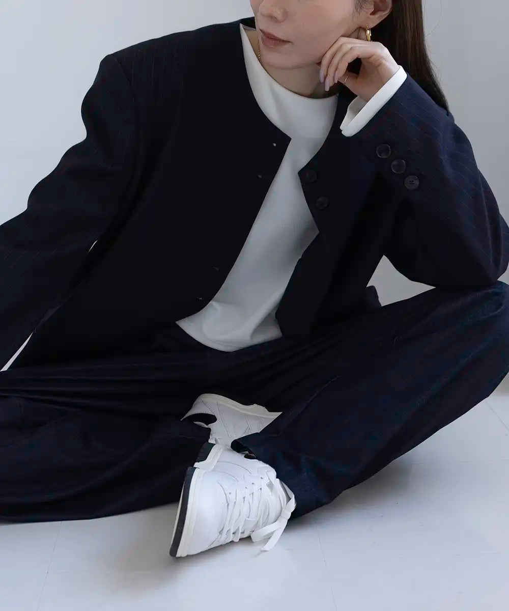 Collarless Striped Over Jacket