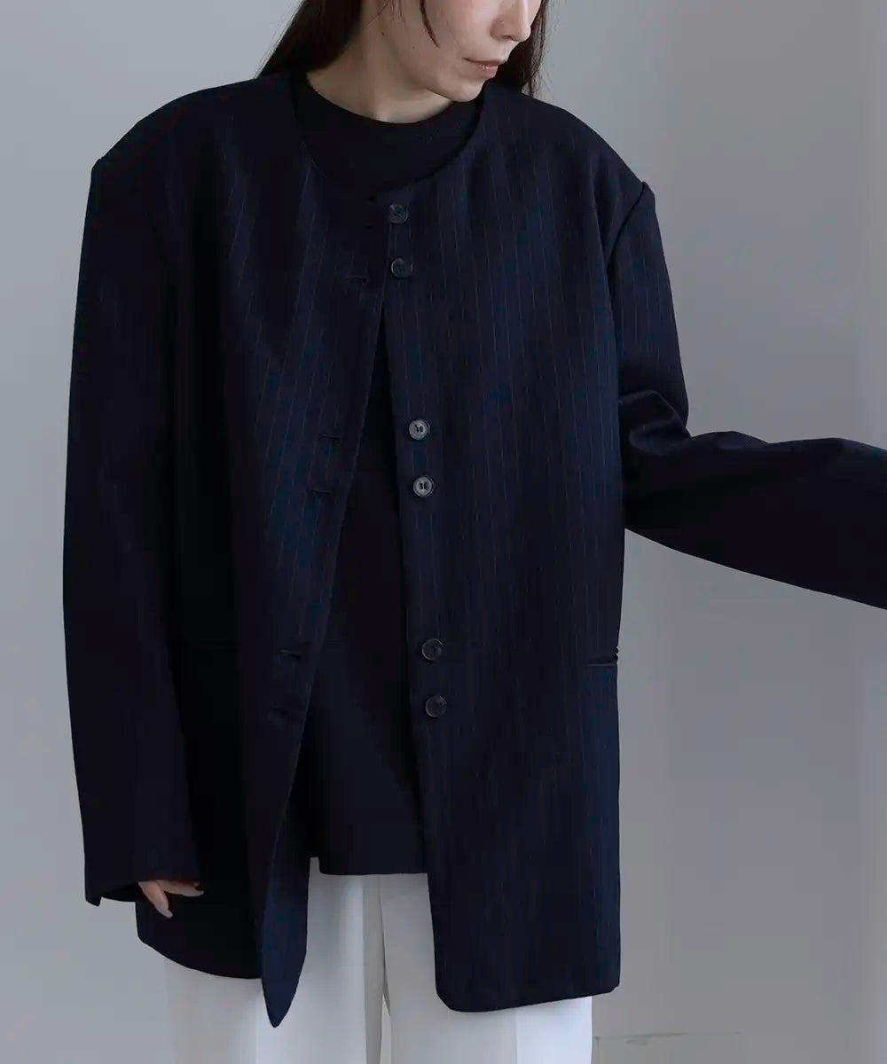 Collarless Striped Over Jacket