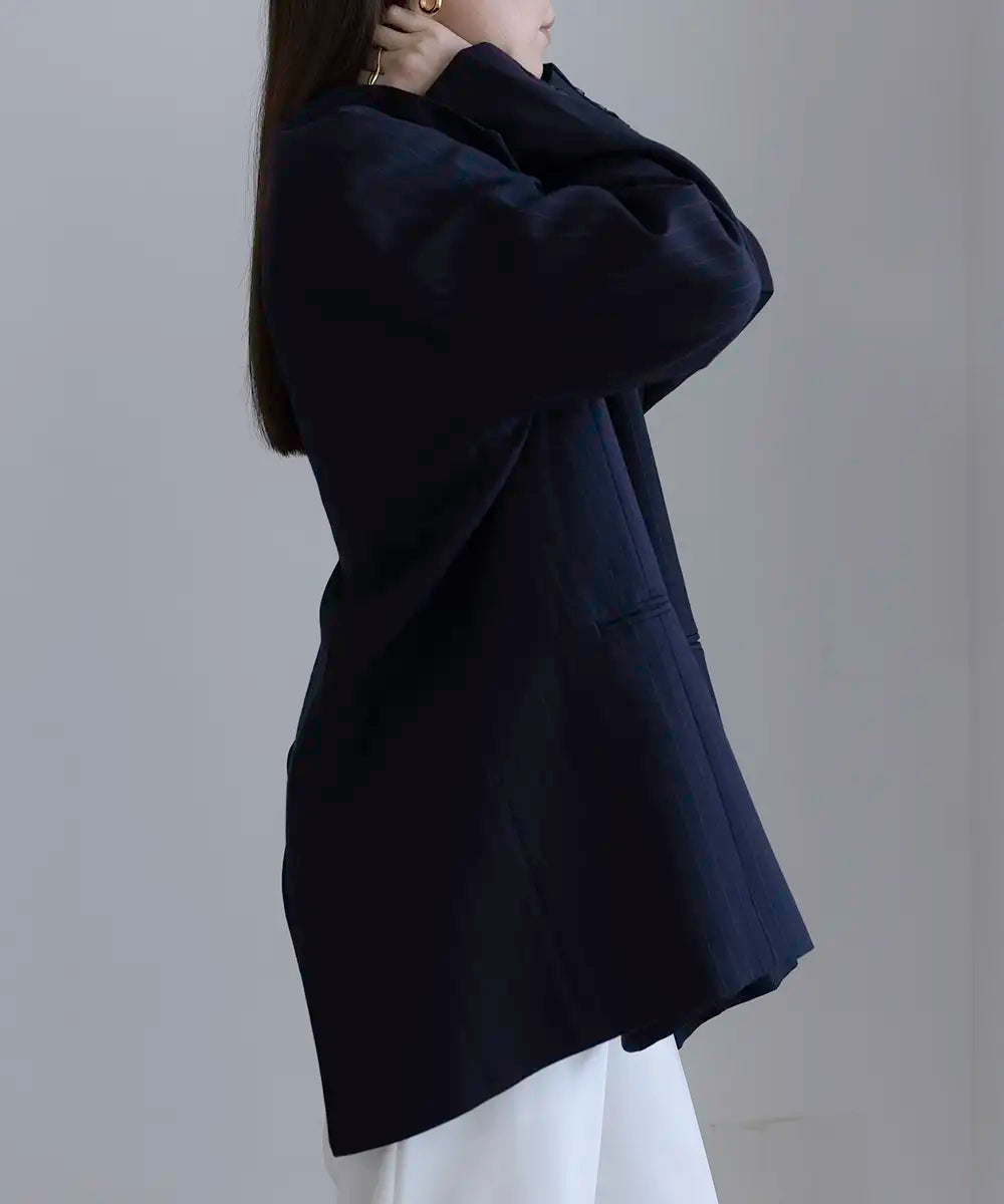 Collarless Striped Over Jacket