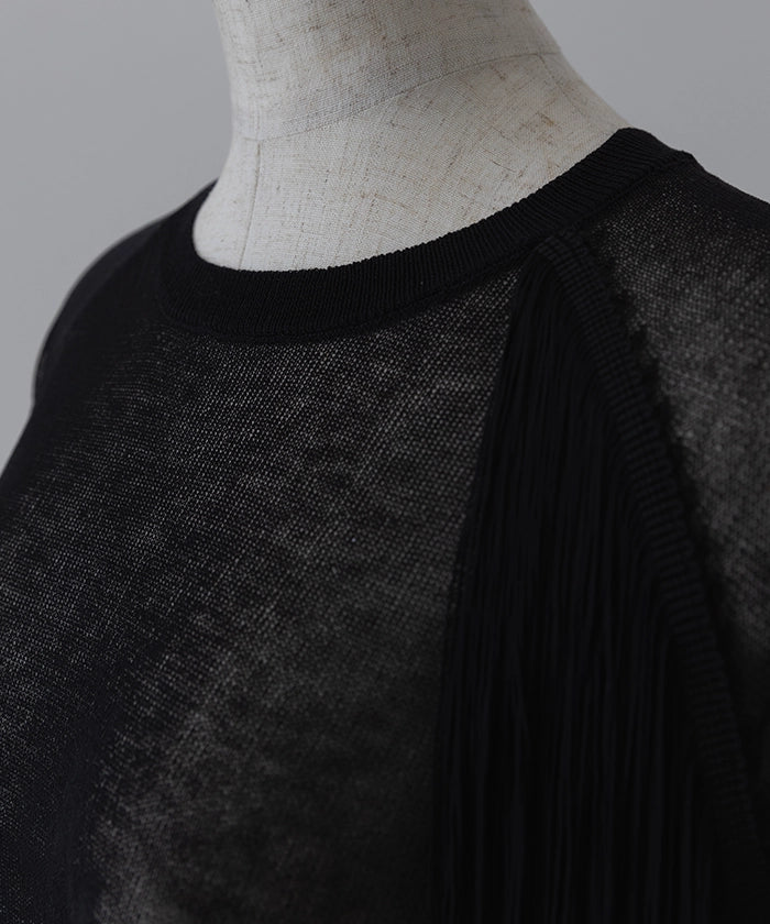 Asymmetric Fringe Sheer Knit