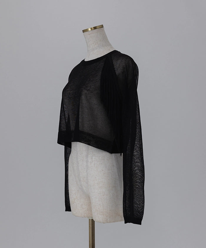 Asymmetric Fringe Sheer Knit
