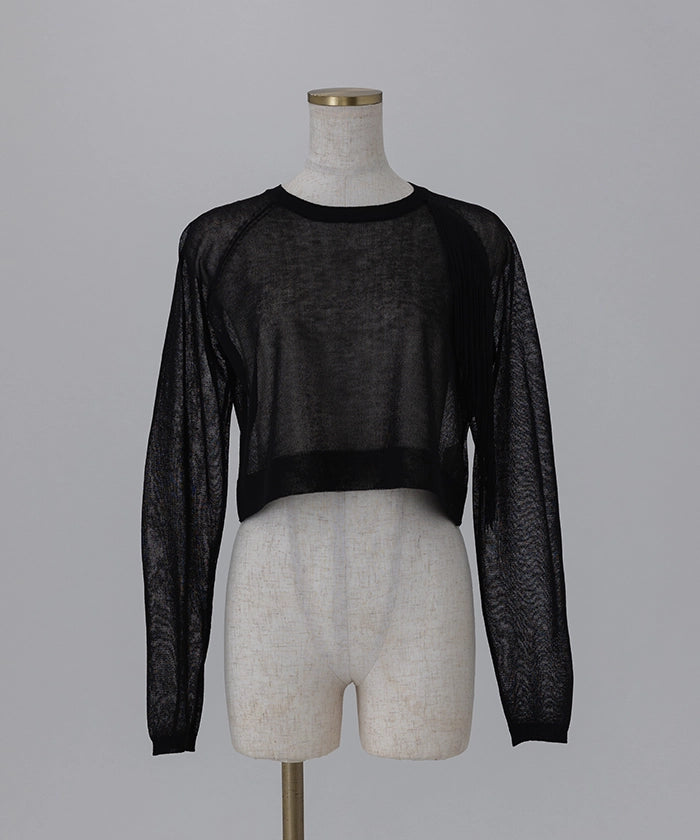 Asymmetric Fringe Sheer Knit
