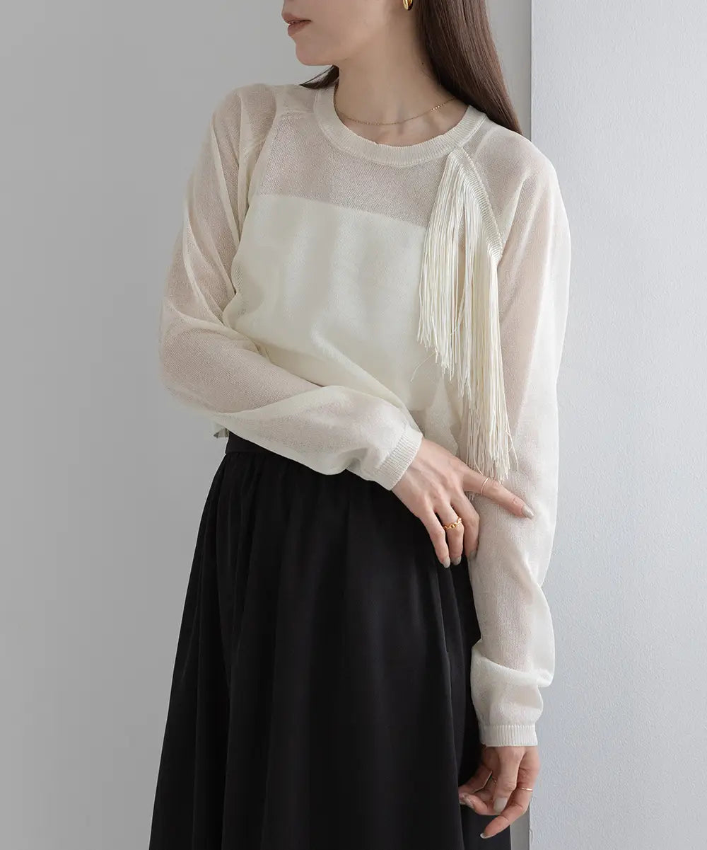 Asymmetric Fringe Sheer Knit