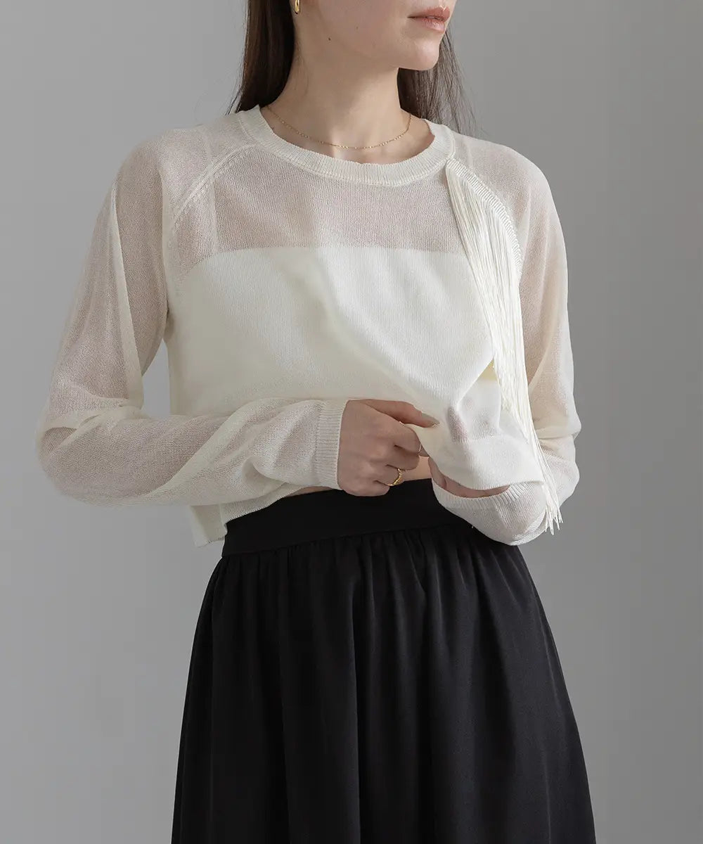 Asymmetric Fringe Sheer Knit