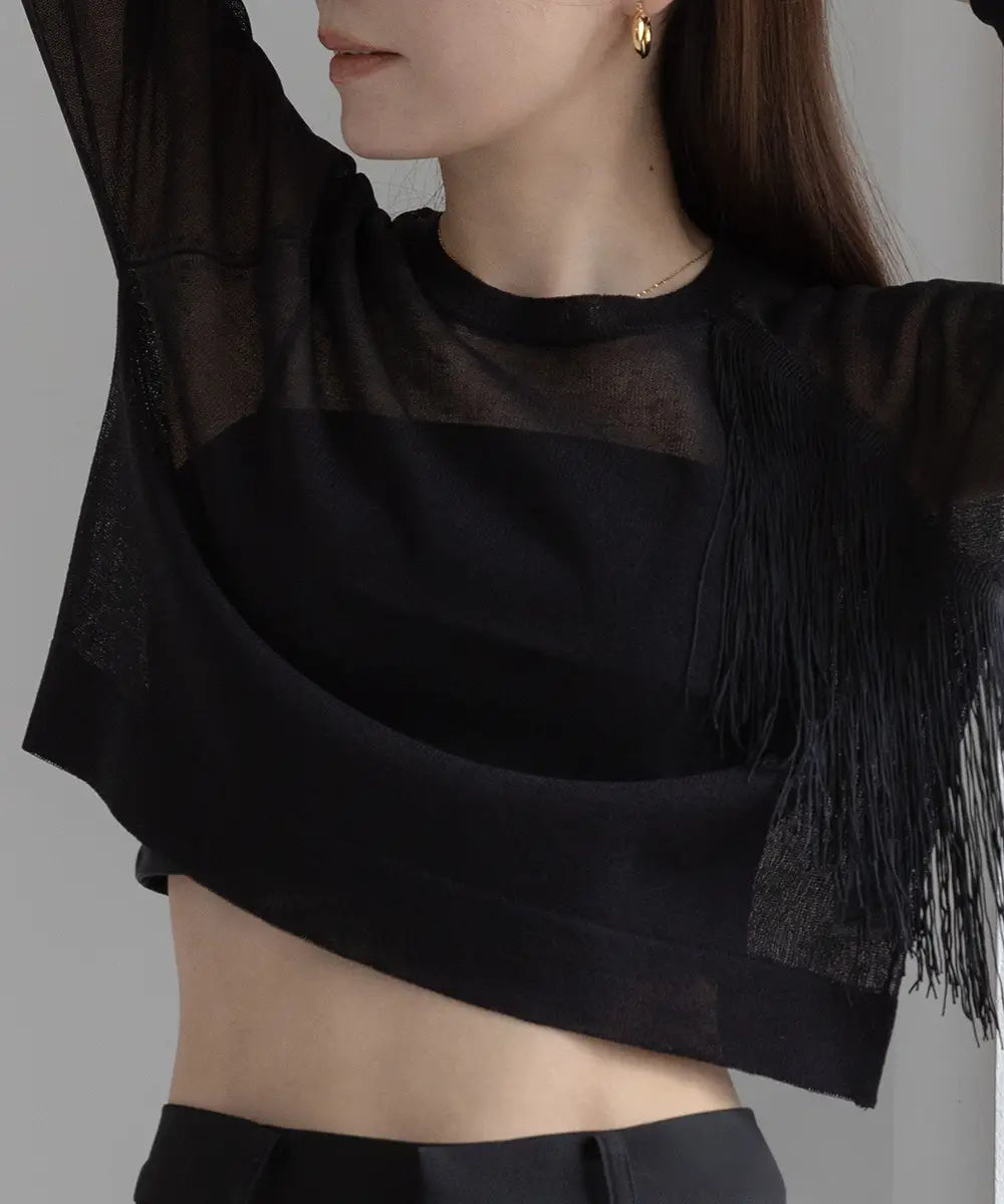 Asymmetric Fringe Sheer Knit