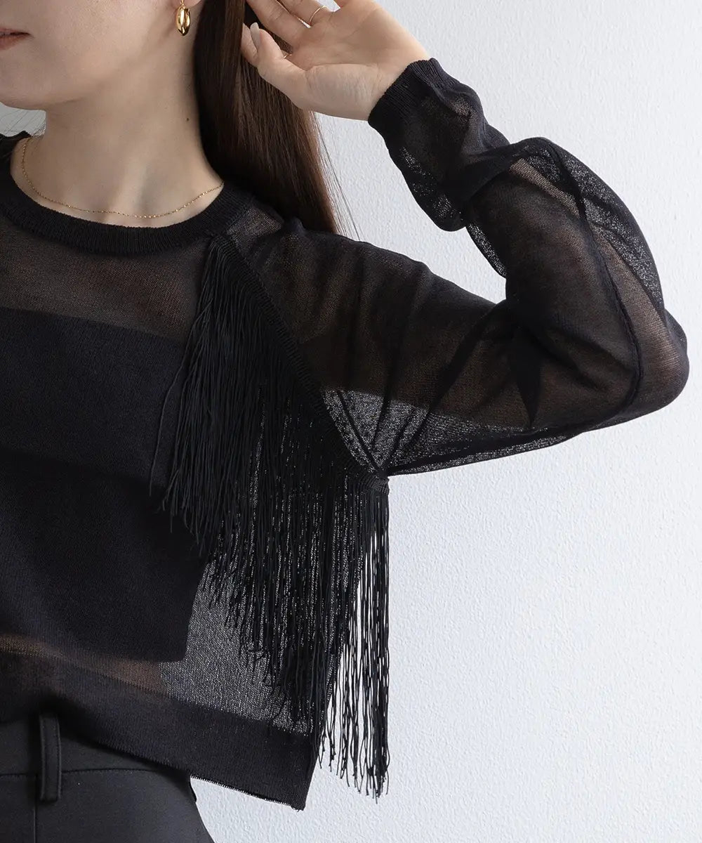 Asymmetric Fringe Sheer Knit