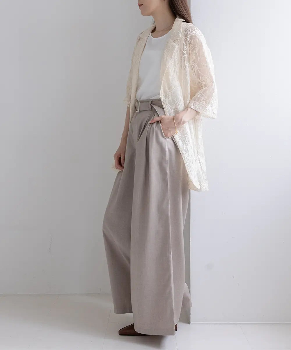 Belt Set Tuck Wide Pants