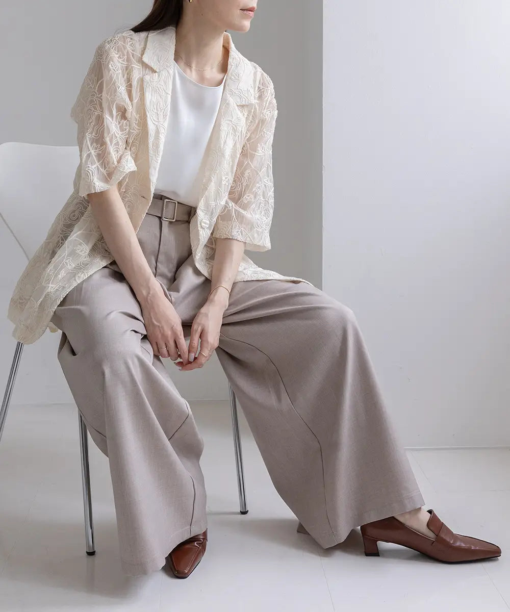 Belt Set Tuck Wide Pants