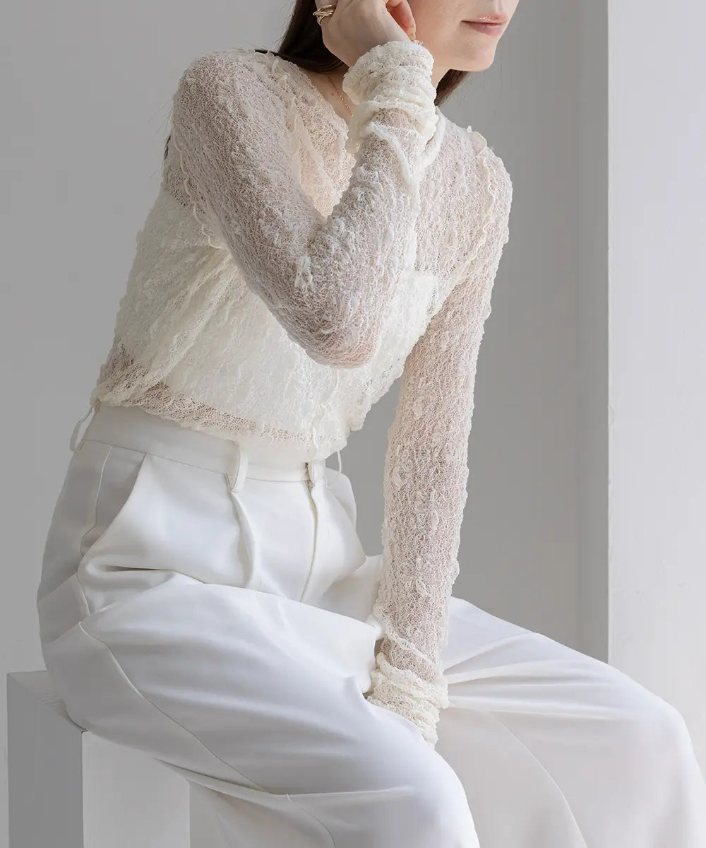 Flower Embroidered Sheer Tops
