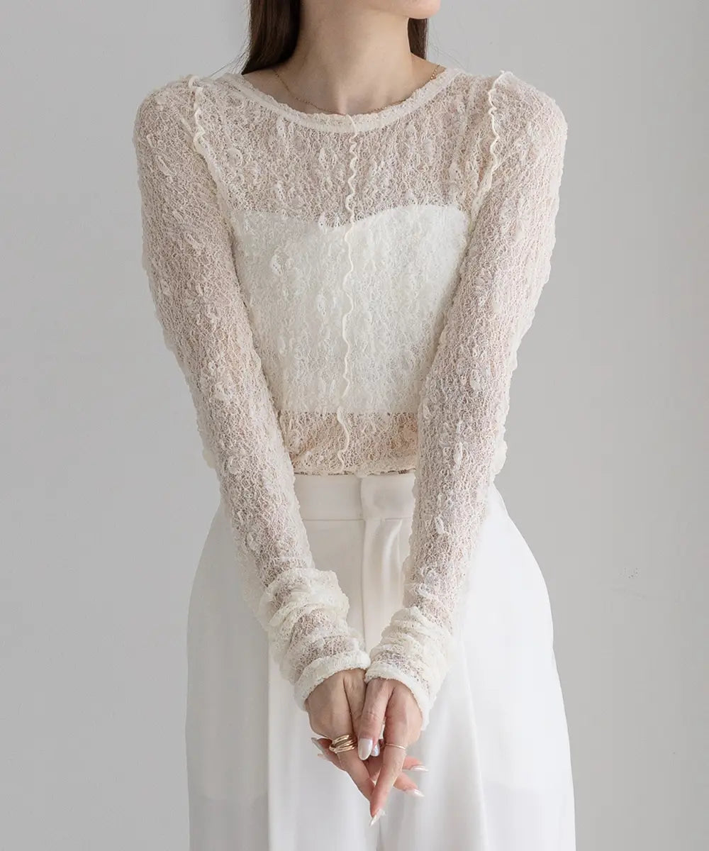 フラワーコード刺繍シアートップス(Flower Embroidered Sheer Tops) フラワーコード刺繍シアートップス(Flower Embroidered Sheer Tops)