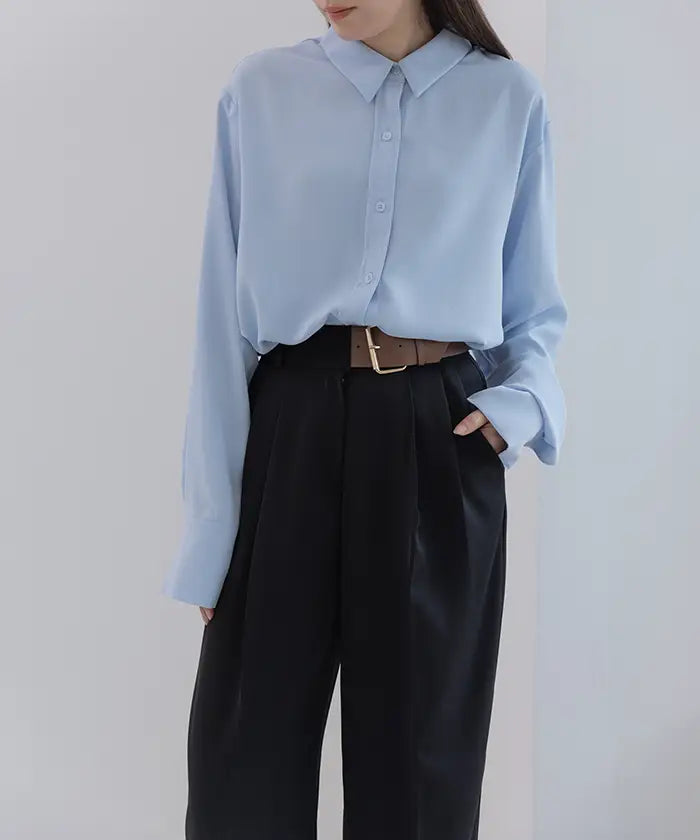 Belt Design Wide Slacks Pants