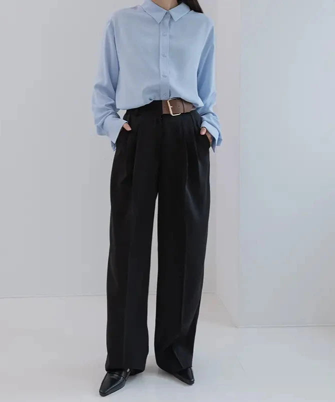 Belt Design Wide Slacks Pants