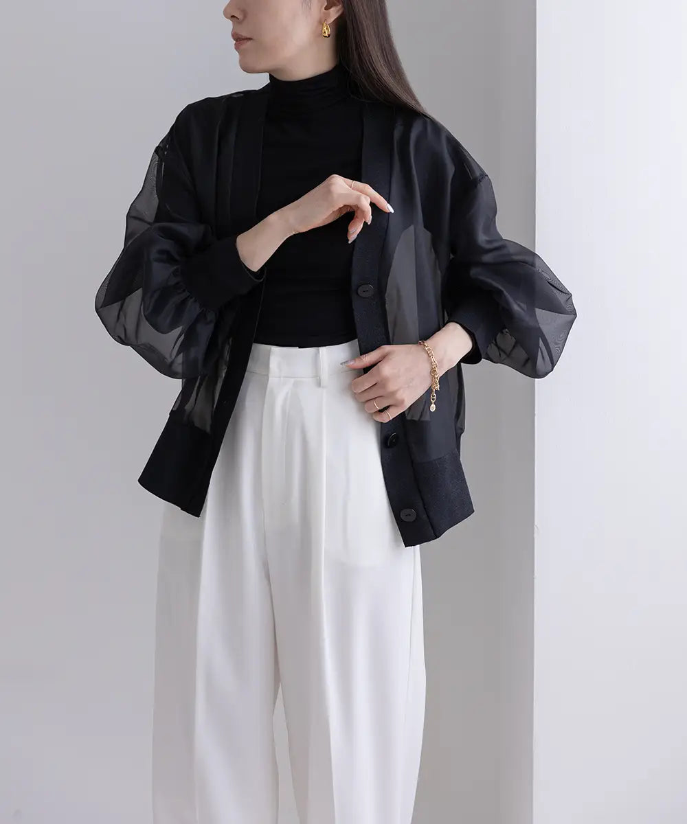 リブデザインシアーカーディガン(Rib Design Sheer Cardigan) リブデザインシアーカーディガン(Rib Design Sheer Cardigan)