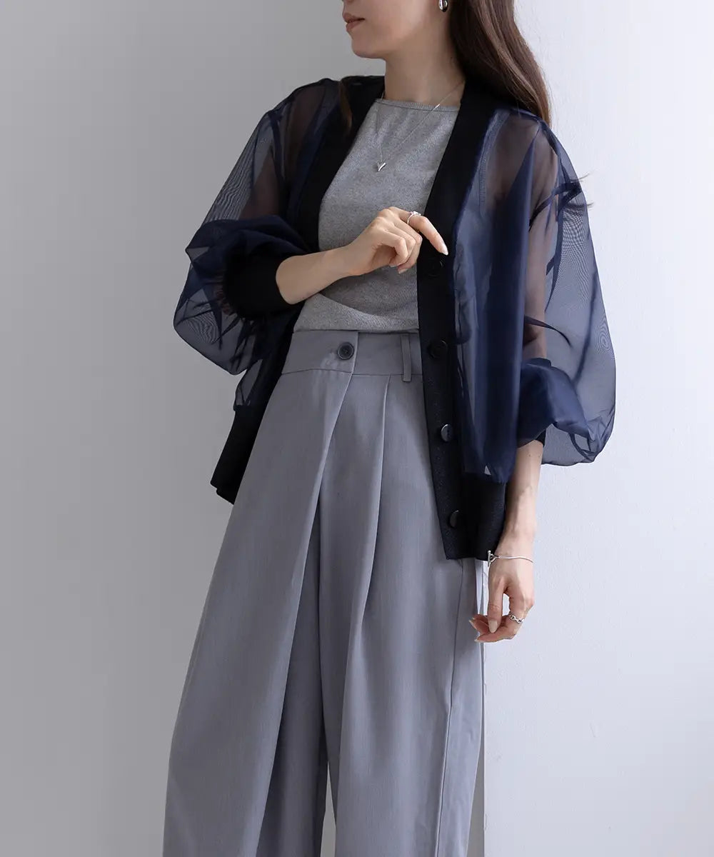 リブデザインシアーカーディガン(Rib Design Sheer Cardigan) リブデザインシアーカーディガン(Rib Design Sheer Cardigan)