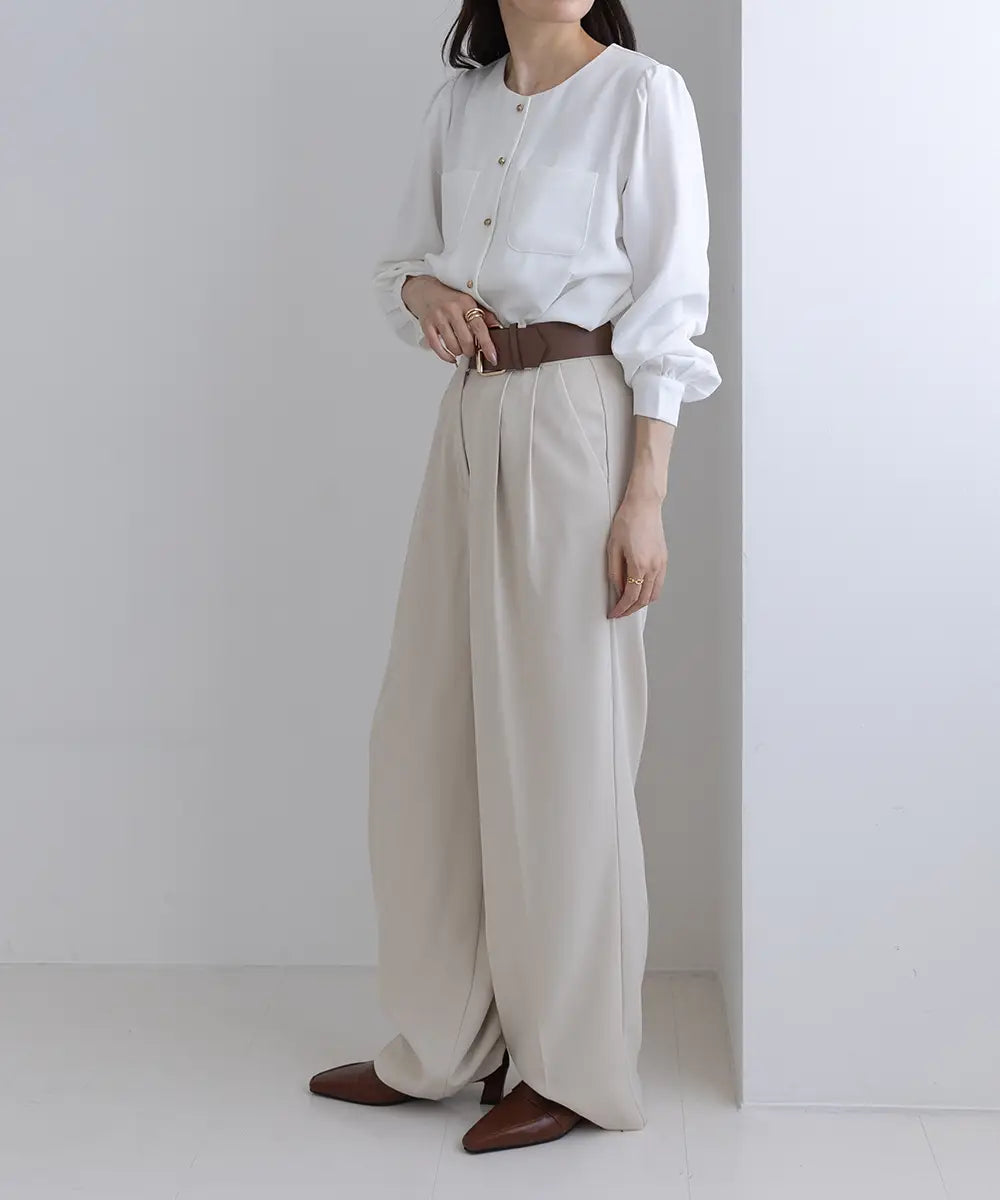 Belt Design Wide Slacks Pants