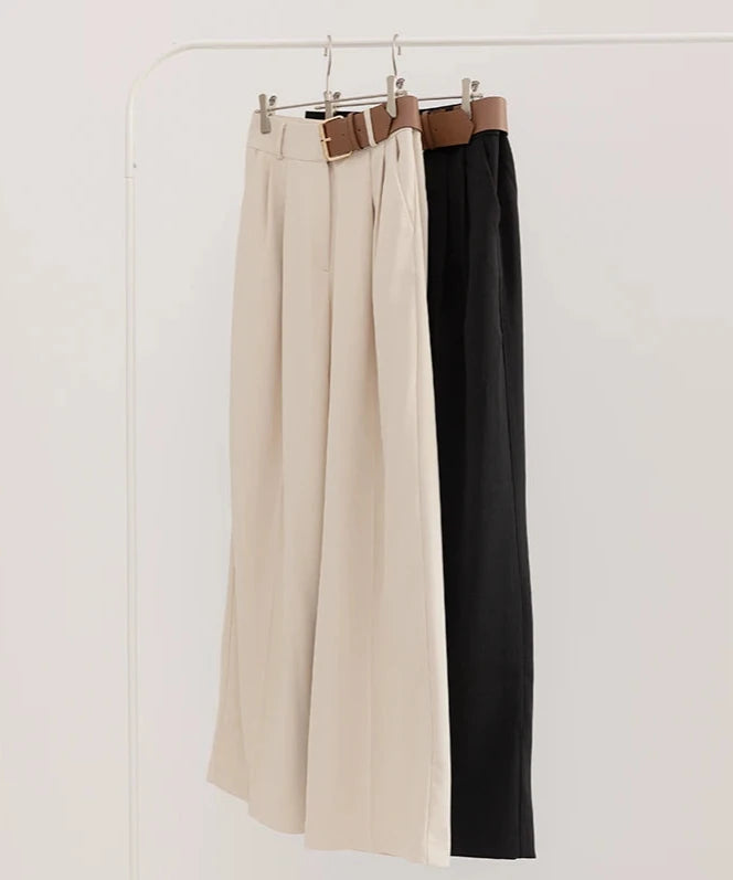 Belt Design Wide Slacks Pants