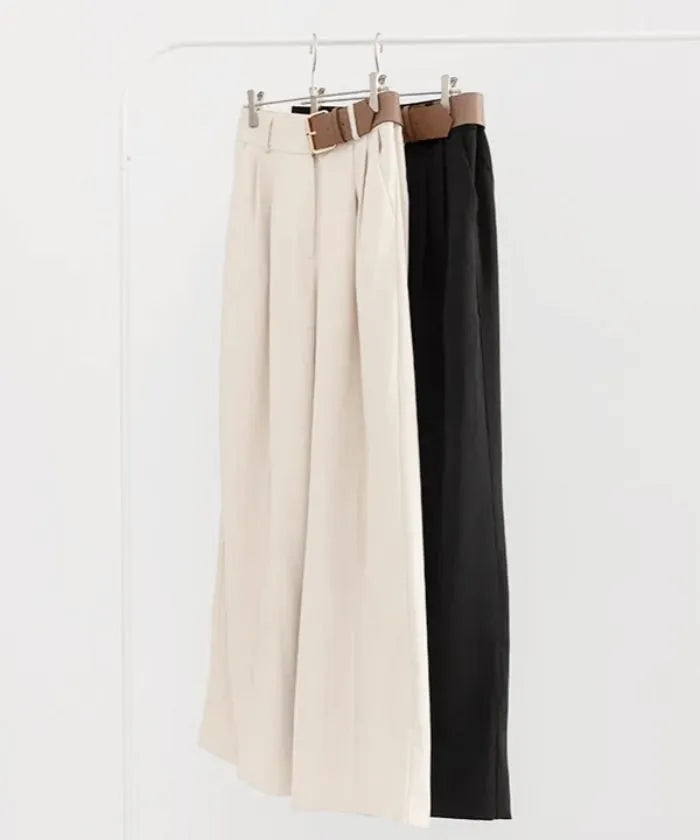 Belt Design Wide Slacks Pants