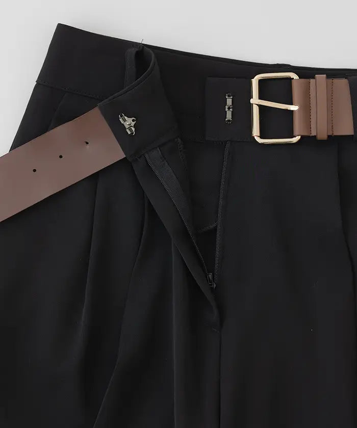 Belt Design Wide Slacks Pants