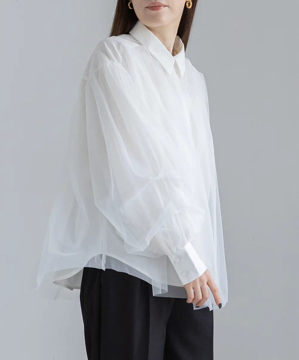Tulle Layered Tuck Shirt