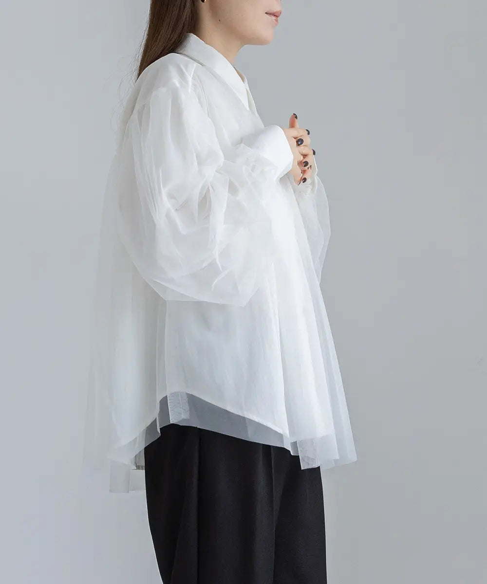 Tulle Layered Tuck Shirt