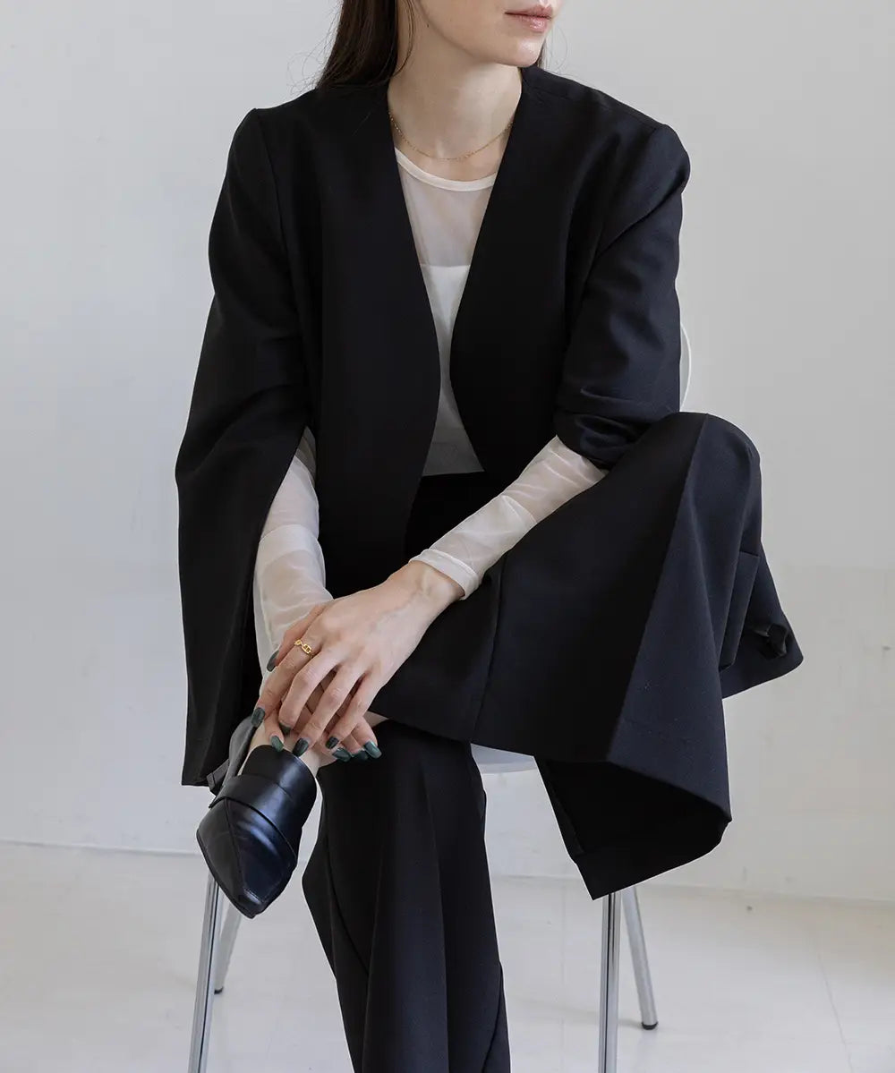 2WaySleeve Slit Collarless Jacket