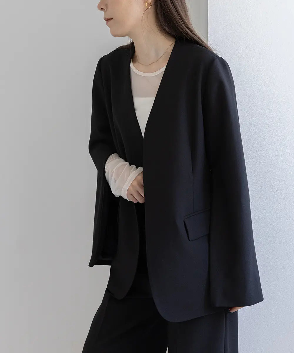 2WaySleeve Slit Collarless Jacket