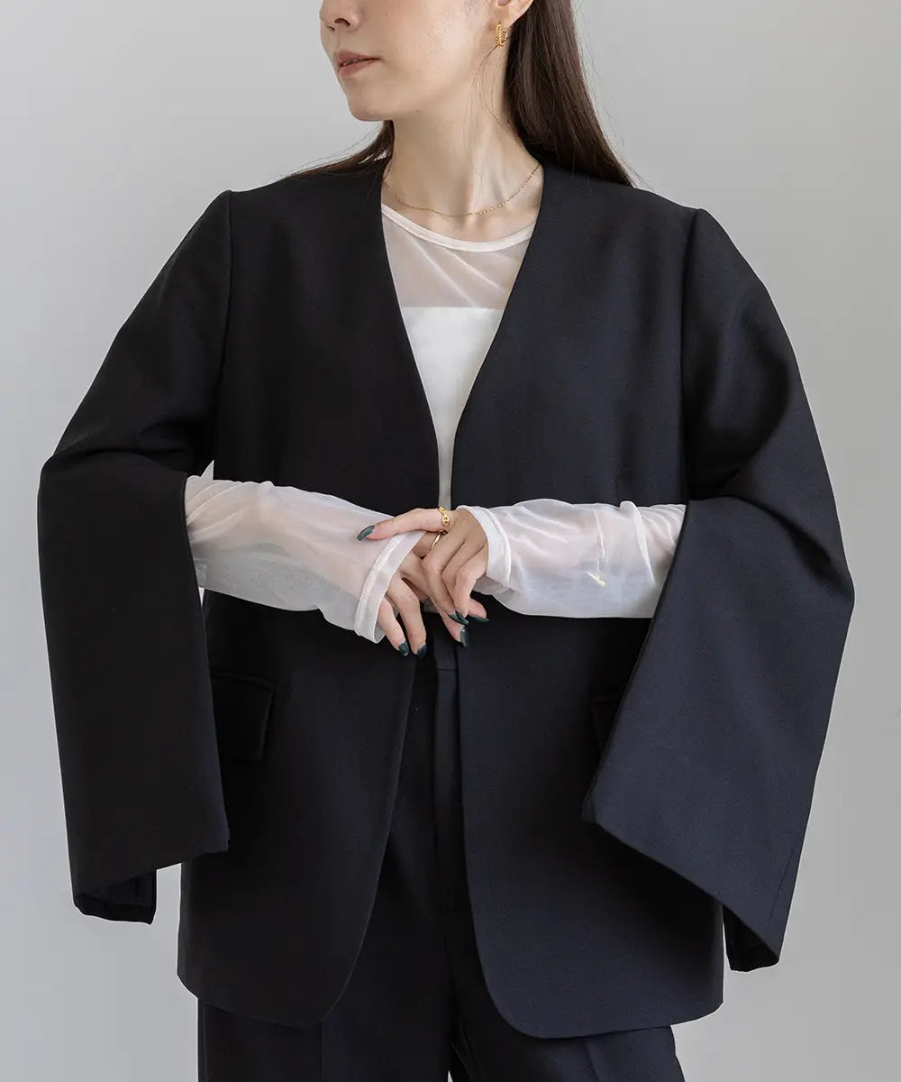 2WaySleeve Slit Collarless Jacket