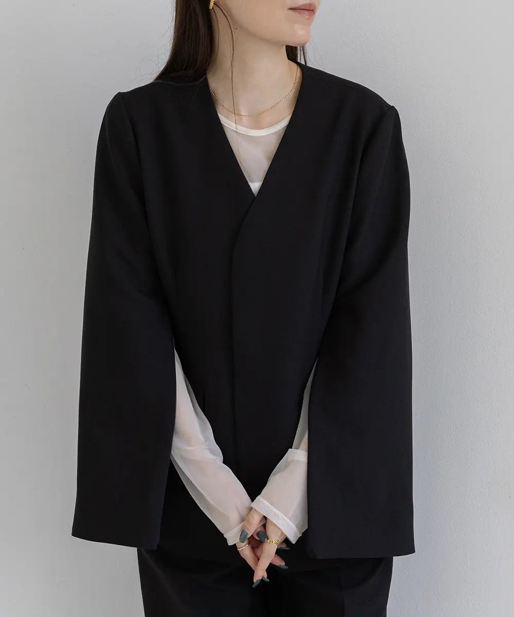 2WaySleeve Slit Collarless Jacket