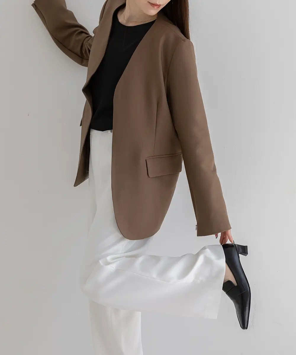 2WaySleeve Slit Collarless Jacket