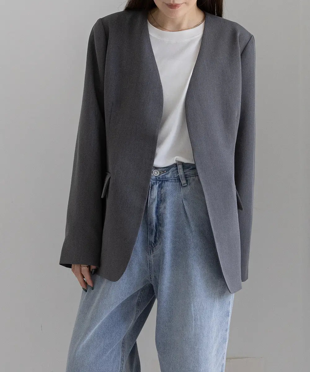 2WaySleeve Slit Collarless Jacket