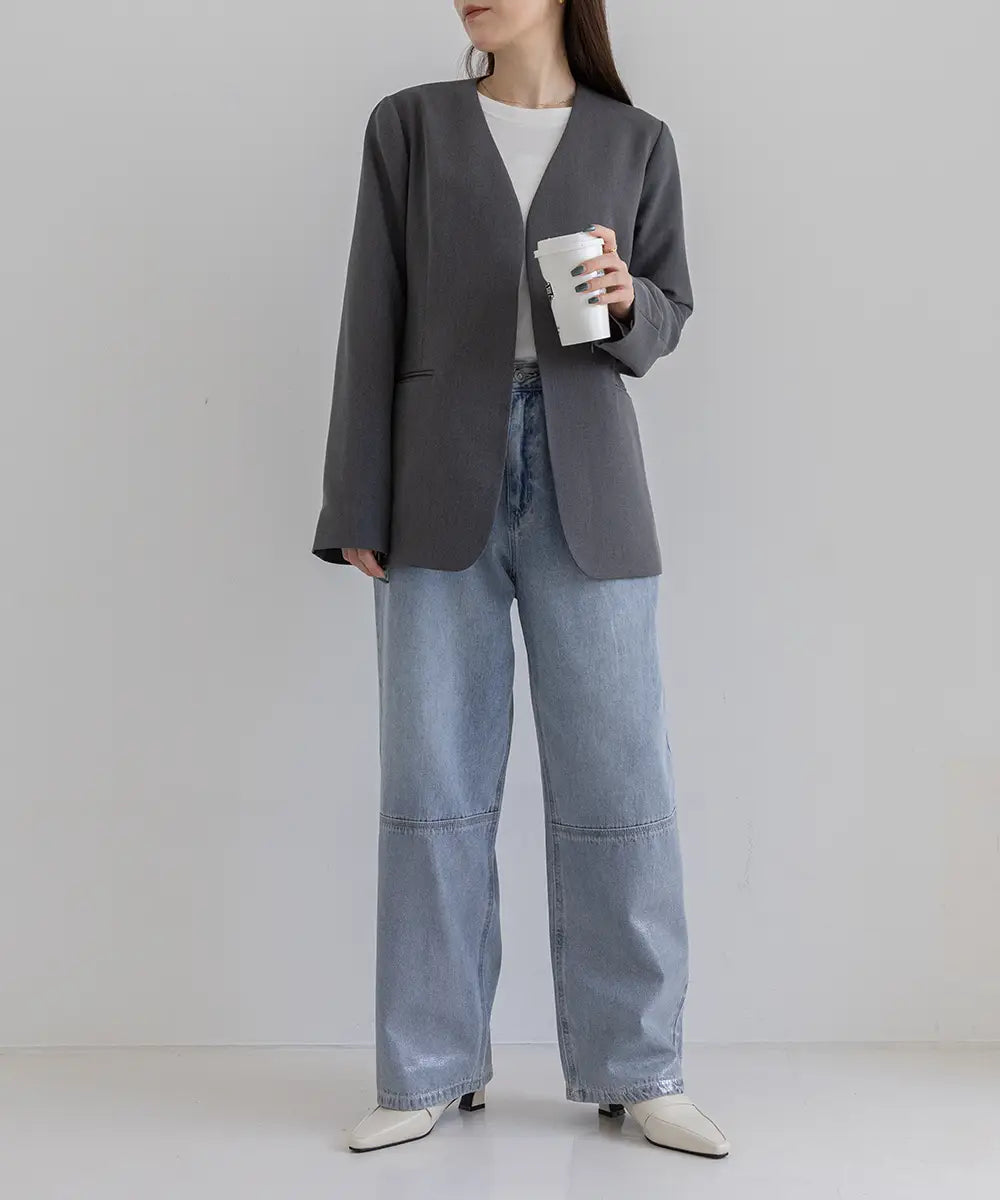 2WaySleeve Slit Collarless Jacket