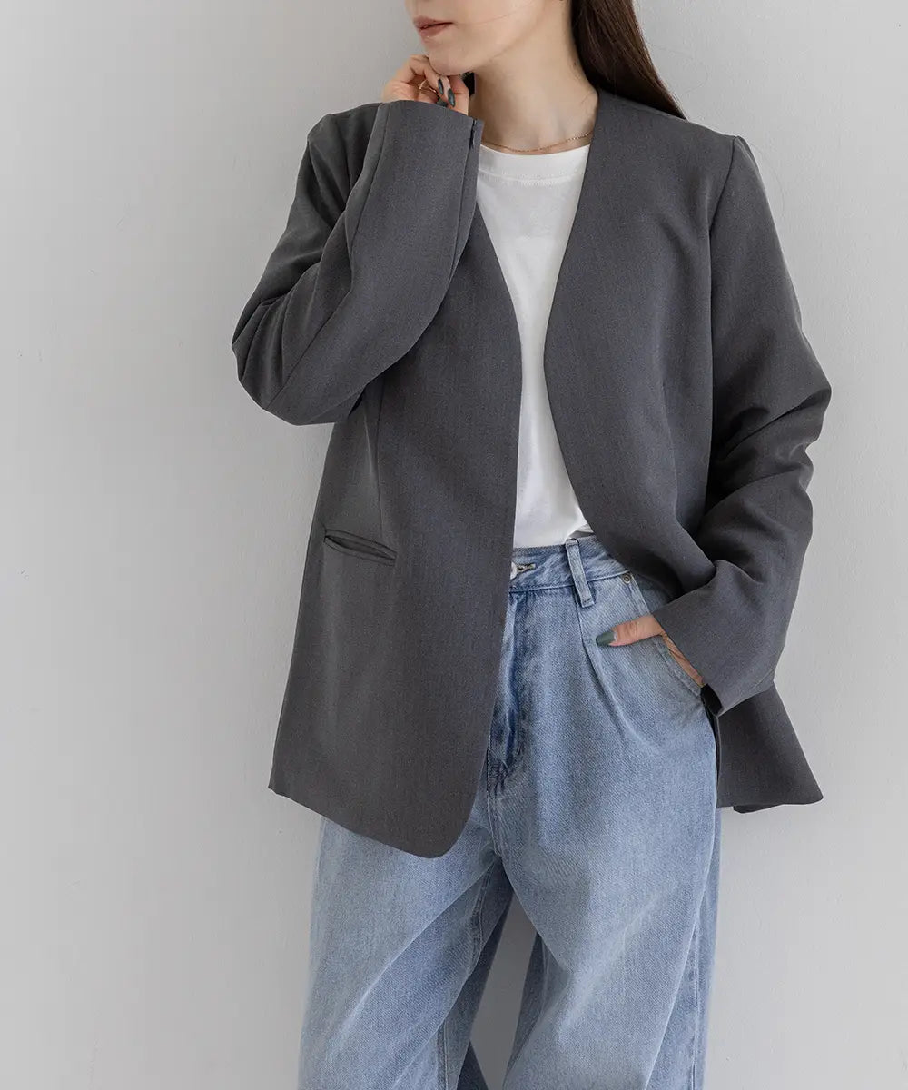 2WaySleeve Slit Collarless Jacket