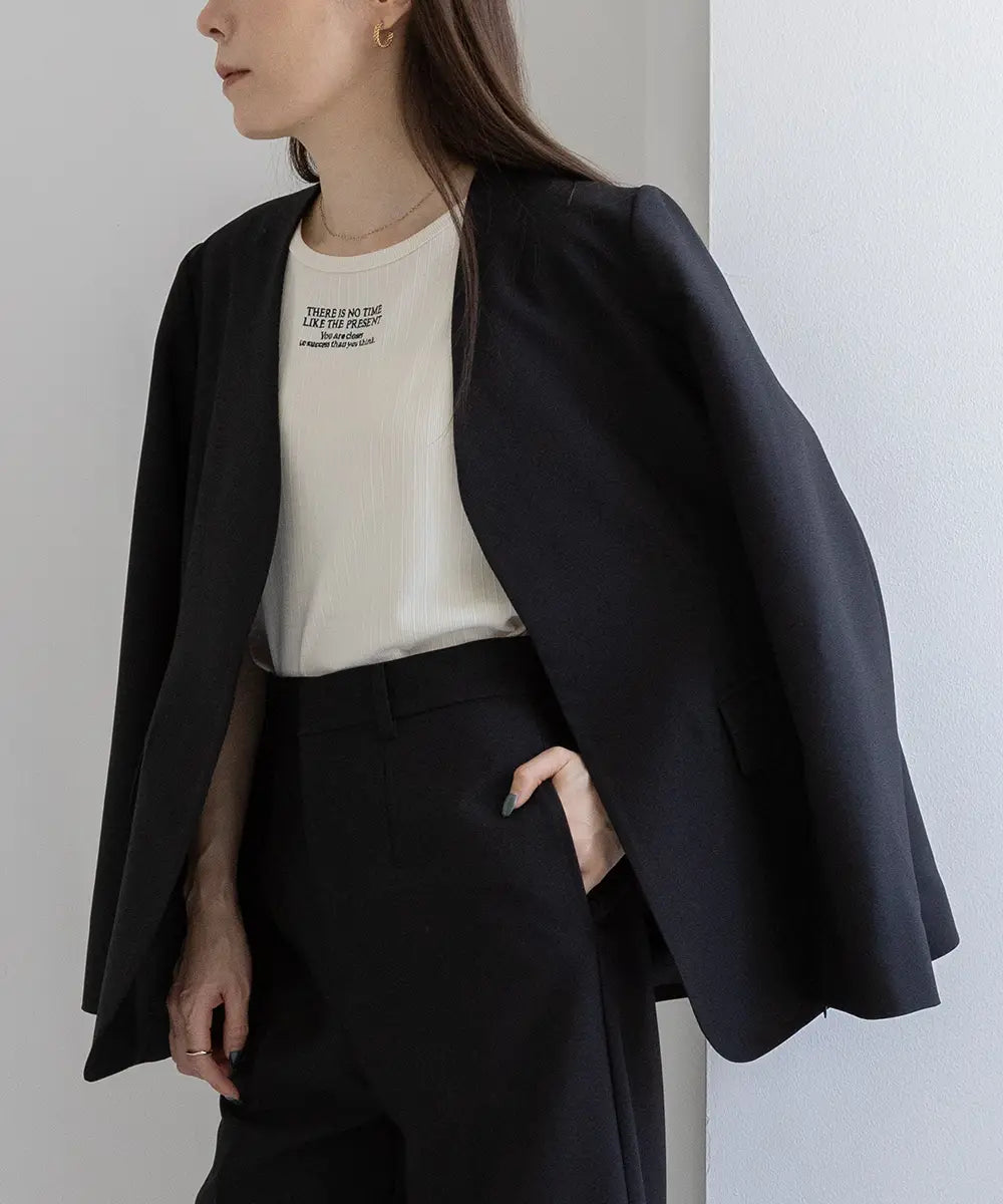 2WaySleeve Slit Collarless Jacket