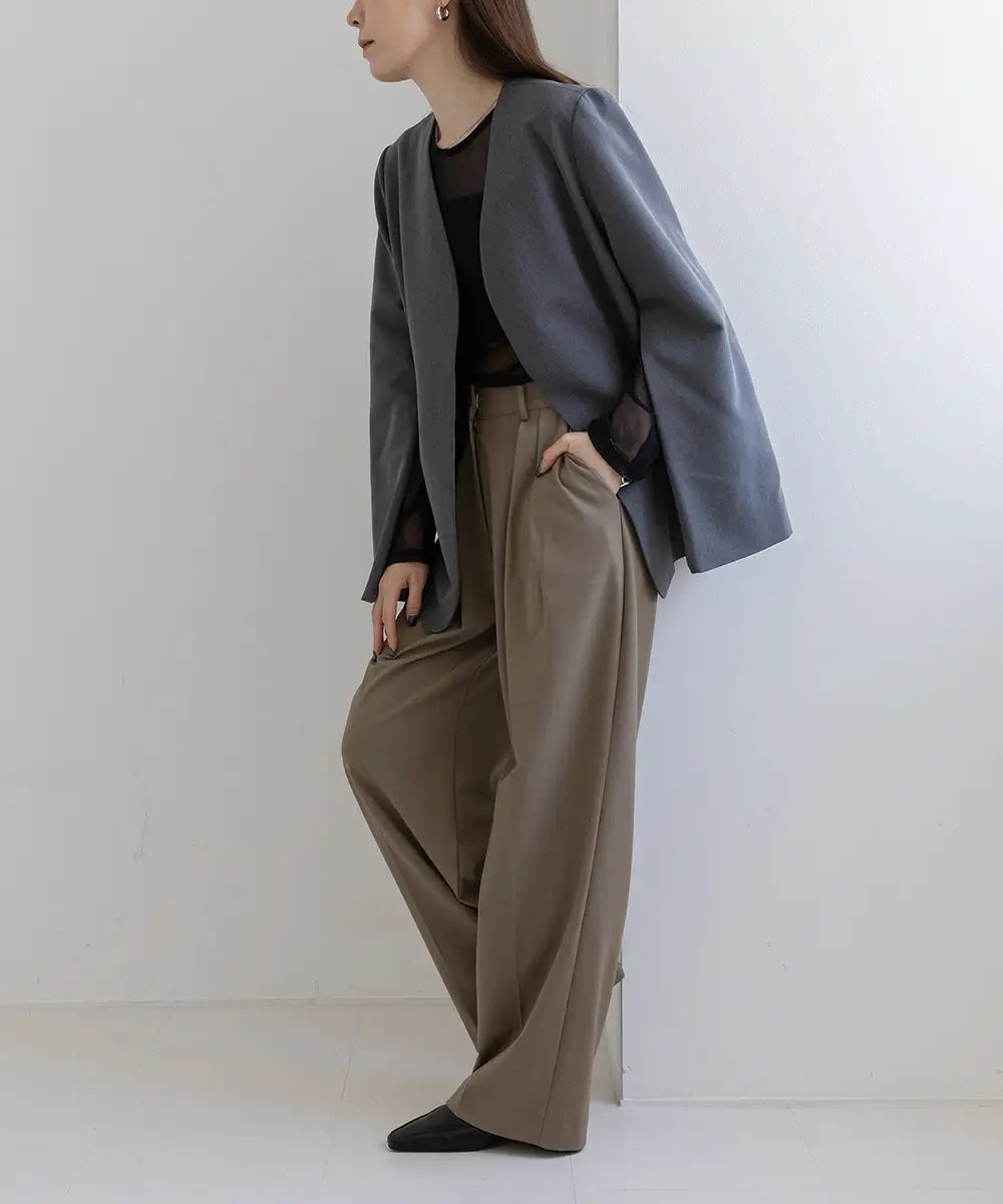 2WaySleeve Slit Collarless Jacket