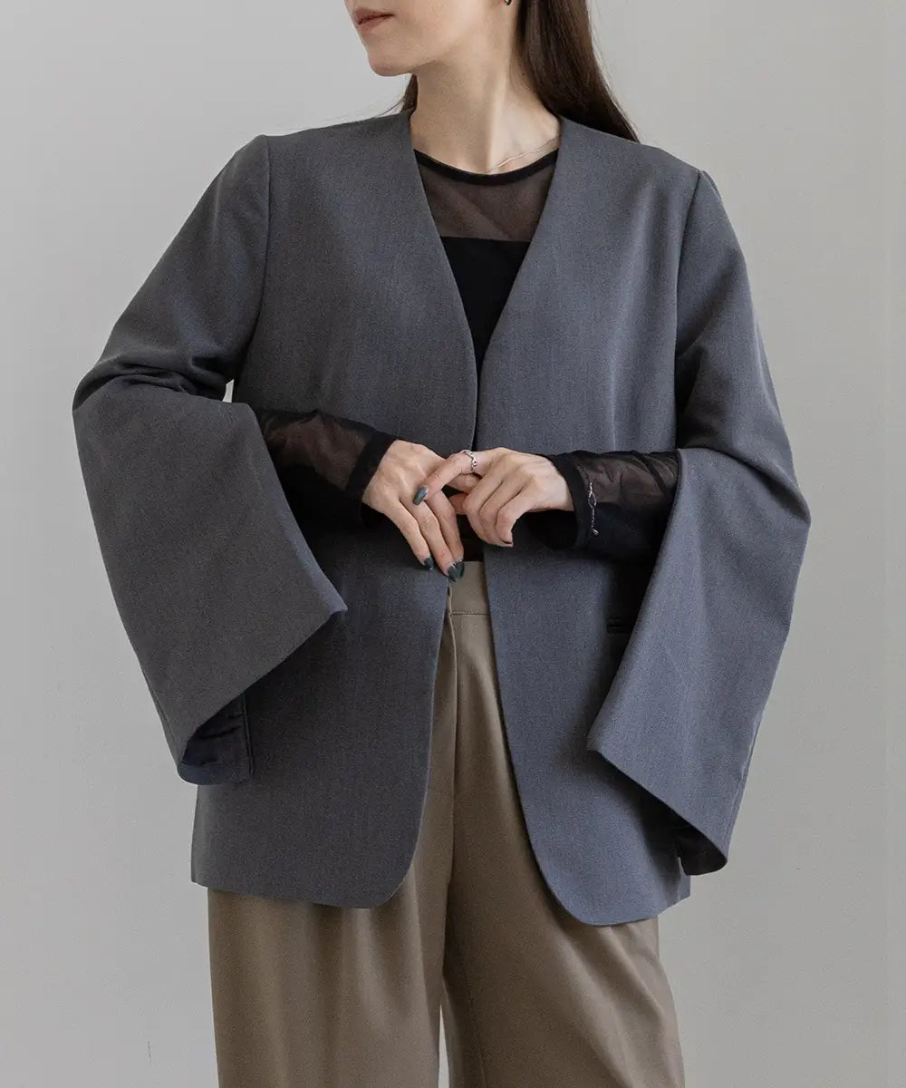 2WaySleeve Slit Collarless Jacket