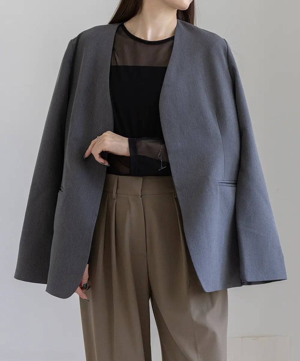2WaySleeve Slit Collarless Jacket